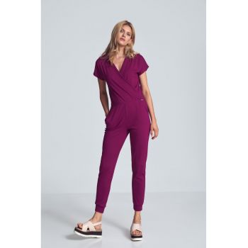 Salopeta dama -  maneca scurta - material viscoza - fucsia