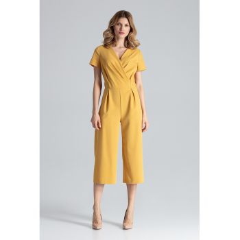 Salopeta dama -  mustar - pantaloni largi - maneca scurta - poliester 65% - vascoza 35%