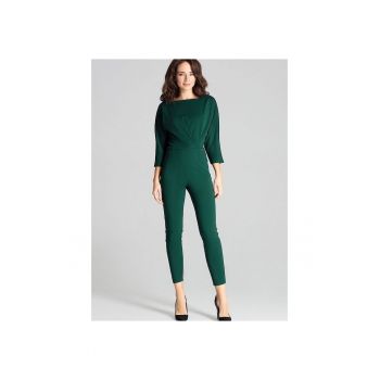 Salopeta dama  verde - poliester - maneci 3/4 - decolteu semicircular - pliuri asimetrice -