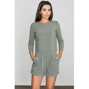 Salopeta scurta -  eleganta - pantaloni scurti - culoare olive - poliester -