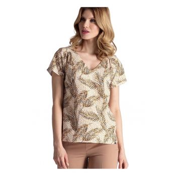 Tricou dama -  decolteu in V - maneci scurte - elastan/poliester - multicolor