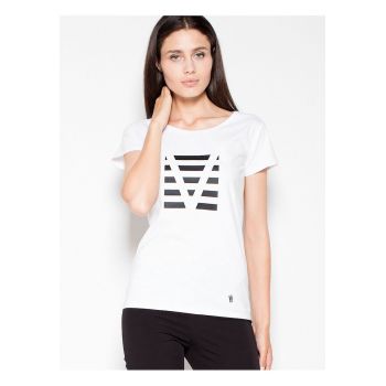 Tricou dama  imprimeu original - alb - bumbac 92% -