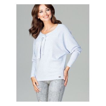 Bluza dama  albastra - tricotata - maneci lungi - decolteu cu papion - viscoza