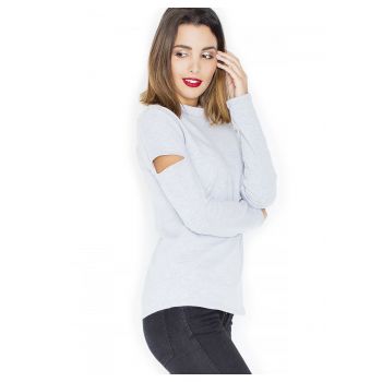 Bluza dama  antrenament - gat rotund - maneci lungi - gri - bumbac -