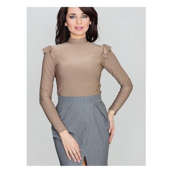 Bluza dama  bej - poliester - maneci lungi - ornament volan