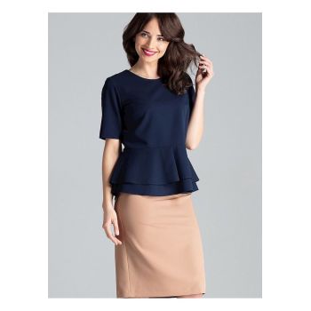 Bluza dama  bleumarin - cu decolteu semicircular - fermoar ascuns - bascul dublu - poliester 65% - viscoza 35%