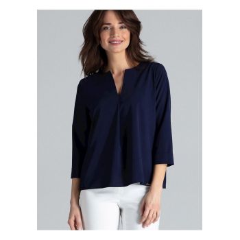 Bluza dama -  bleumarin - maneci lungi - decolteu in V - poliester -