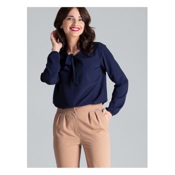 Bluza dama -  bleumarin - maneci lungi - nod decorativ - poliester -
