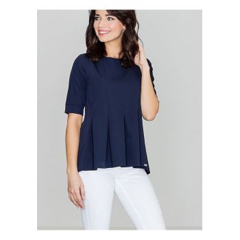 Bluza dama -  bleumarin - maneci scurte - decolteu rotund - poliester 65% - viscoza 35%