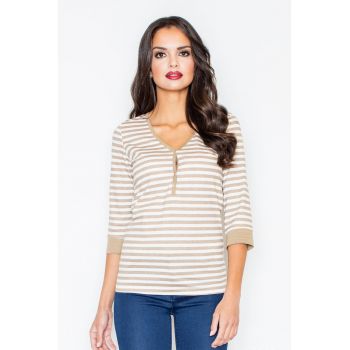 Bluza dama -  Bumbac/Elastan - Bej/Alb -