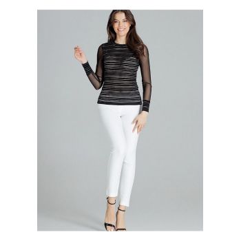 Bluza dama -  cu dungi negre - maneci lungi din plasa - negru - viscoza.