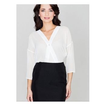 Bluza dama -  cu maneci 3/4 - decolteu plic - bej - poliester
