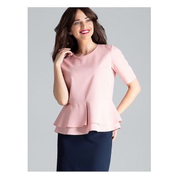 Bluza dama -  cu maneci scurte - decolteu semicircular - roz - poliester 65% - viscoza 35%