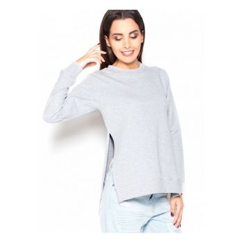 Bluza dama  gri - bumbac - maneci lungi - fante laterale