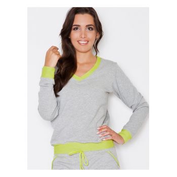 Bluza dama  gri - maneci lungi - decolteu in V - bumbac 75%