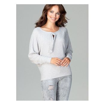 Bluza dama  gri - tricotata - maneci lungi - decolteu cu papion - material viscoza