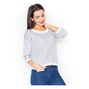 Bluza dama  maneca scurta - model dungi - gri - bumbac 92%