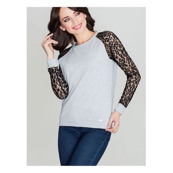 Bluza dama -  maneci dantela - imprimeu leopard - gri - bumbac