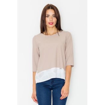 Bluza dama -  Maneci trei sferturi - Poliester - Bej/Alb -