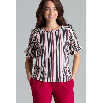 Bluza dama -  multicolor - cu dungi - maneci scurte - poliester