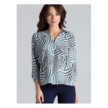 Bluza dama  multicolor - maneci lungi - decolteu in V - pliuri contrastante