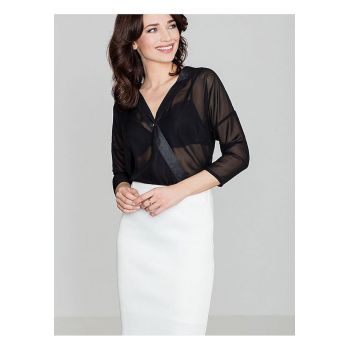 Bluza dama  neagra - 3/4 - decolteu plic - poliester -
