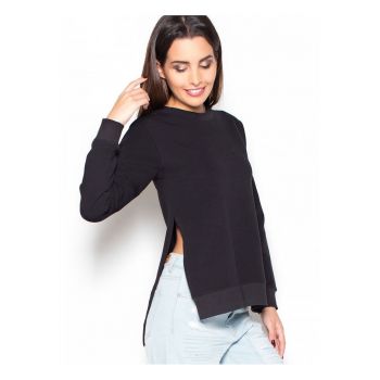 Bluza dama  neagra - bumbac cu maneci lungi si fante laterale