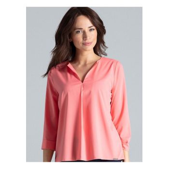 Bluza dama -  roz - maneci lungi - decolteu in V - poliester