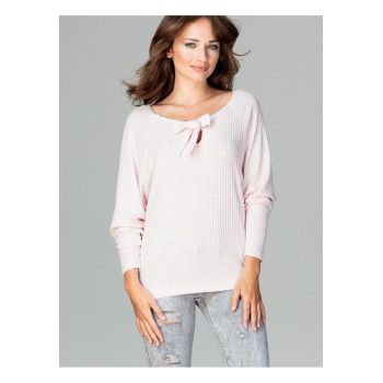 Bluza dama -  roz - tricotata - maneci lungi - decolteu cu papion - viscoza