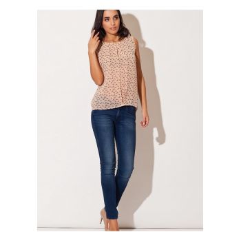 Bluza dama  sifon - decolteu rotund - roz - transparenta cu pasari