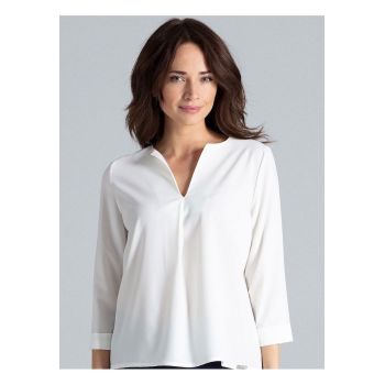Bluza dama -  simpla - cu decolteu in V - bej - poliester