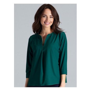 Bluza dama -  simpla - cu decolteu in V - verde - poliester