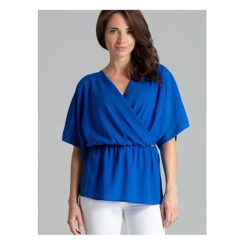 Bluza dama -  simpla - lejera - albastra - maneci kimono - elastan - poliester - viscoza