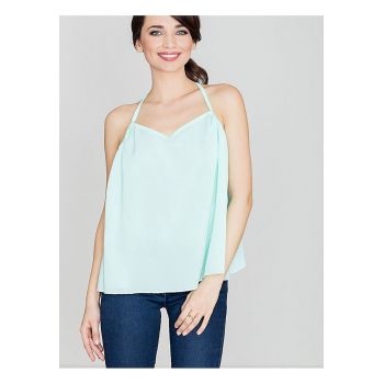 Bluza dama -  verde - cu decolteu la spate si volan - din poliester - elastan si viscoza
