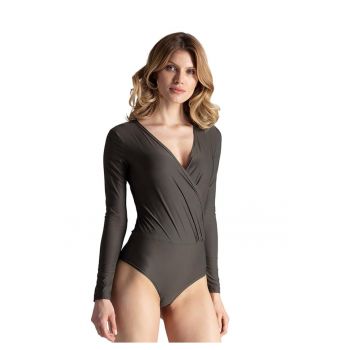 Bluza de tip body elegant  M648 - masliniu - poliester - maneci lungi - pentru uz zilnic