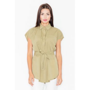 Bluza de tip camasa  M463 - fara maneci - bej - poliester - elastan - viscoza -