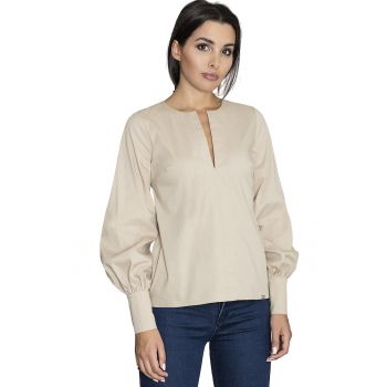 Bluza eleganta de dama  M561 - cu maneci bufante - bej - bumbac si poliester -