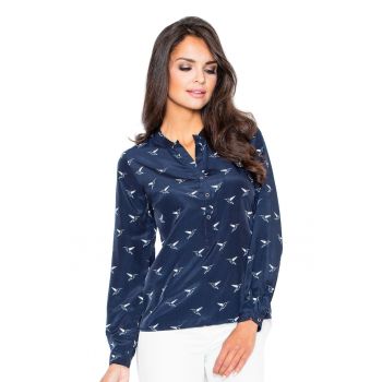 Bluza eleganta  M254 fara guler - maneci lungi - bleumarin - poliester -