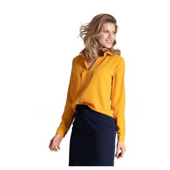 Bluza eleganta  M621 - galben - maneci lungi - poliester/elastan/viscoza