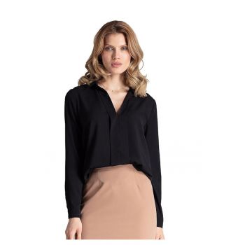 Bluza eleganta  M621 - negru - guler decorativ - poliester/viscoza - maneci lungi