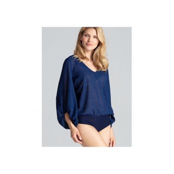 Body  bleumarin - lejer - usor transparent - cu maneci lungi - tesatura cu sclipici -