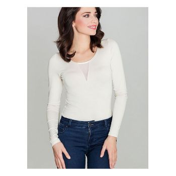 Body dama  bej - maneca lunga - insertie de tul - material elastic