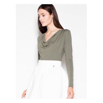 Body dama  verde - din viscoza - cu maneci lungi - decolteu fluid