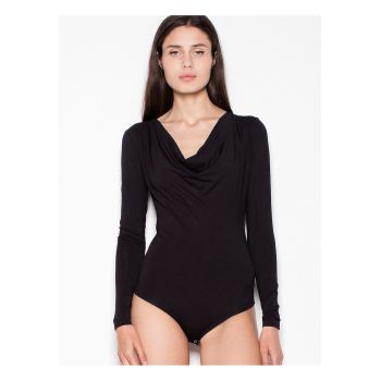 Body  negru - maneci lungi - decolteu fluid - viscoza