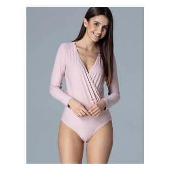 Body  roz - cu maneci lungi - croiala in forma de inima - elastan 5% poliester 95% -