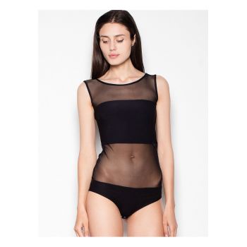 Body  transparent - decolteu semicircular - negru - poliester -