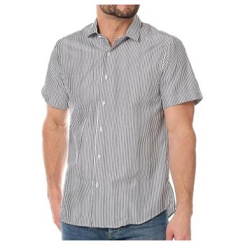 Camasa barbati  dungi - alb negru - bumbac/poliester - croiala slim fit