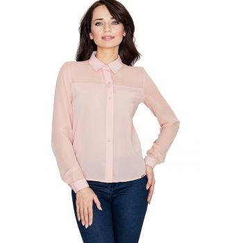 Camasa dama  K229 - roz - poliester/elastan - maneca lunga - design elegant -