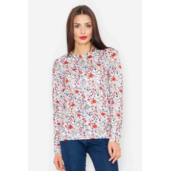 Hanorac cu model floral  alb - poliester - fara gluga