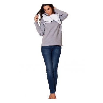 Hanorac dama  maneci lungi - cu gluga - bumbac/elastan - gri -